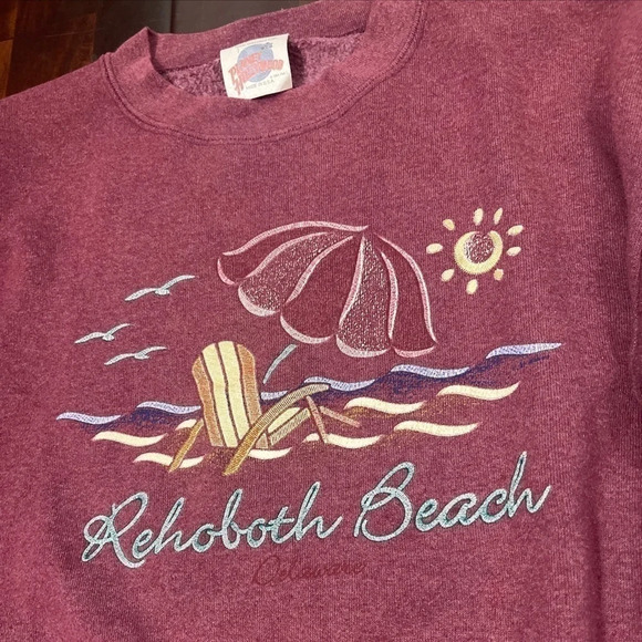 Vintage 90s Rehoboth Beach Delaware Sweatshirt Maroon Size Medium made in USA - Picture 2 of 4
